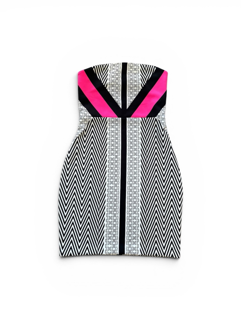 NWT Express Strapless Bodycon Mini Dress Size 0 Graphic Chevron Concert Rave